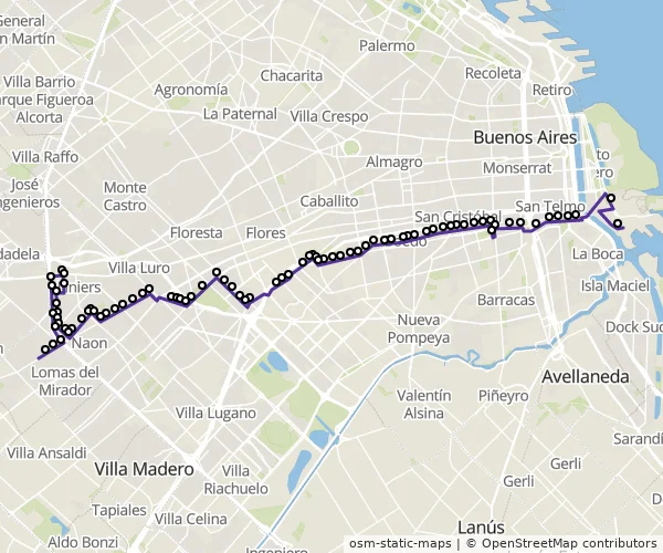 Mapa do itinerário da linha