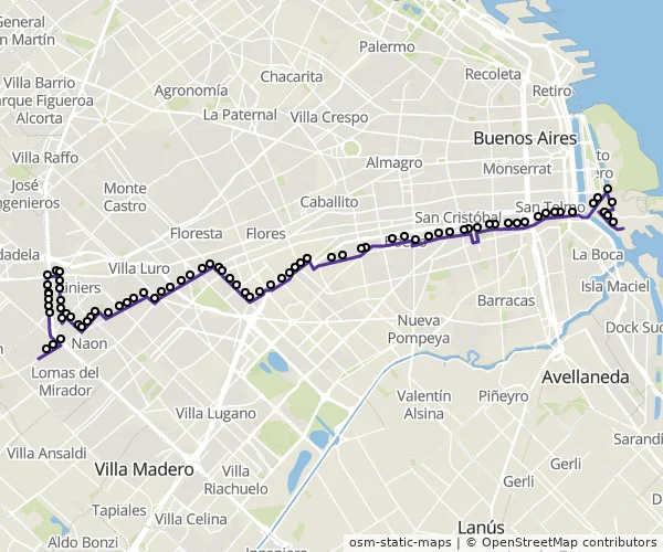 Mapa do itinerário da linha