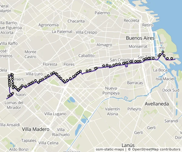 Mapa do itinerário da linha