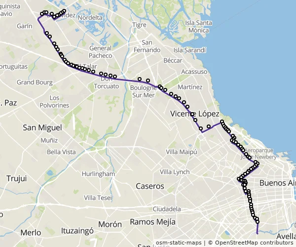 Mapa do itinerário da linha