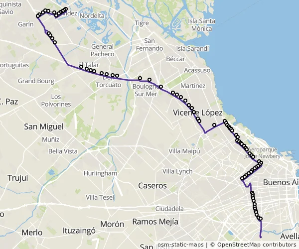 Mapa do itinerário da linha