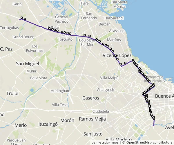 Mapa do itinerário da linha