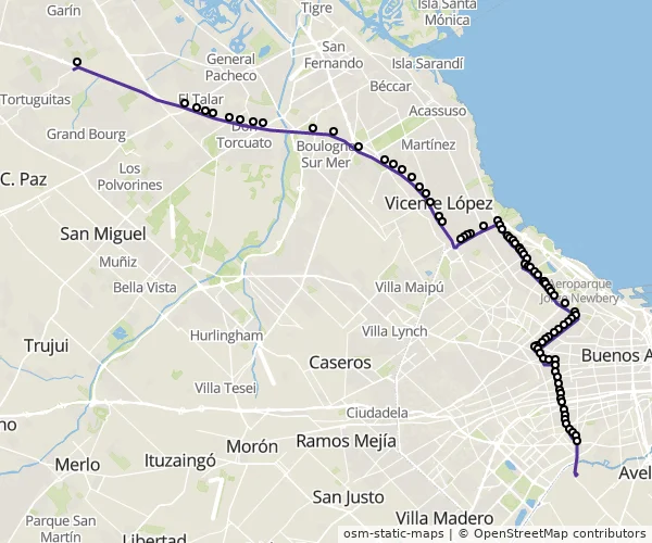 Mapa do itinerário da linha