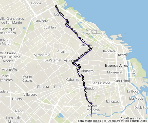 Mapa do itinerário da linha