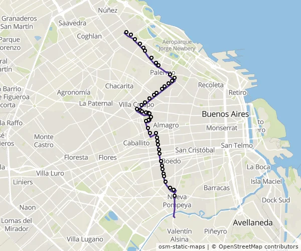 Mapa do itinerário da linha