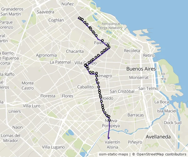 Mapa do itinerário da linha