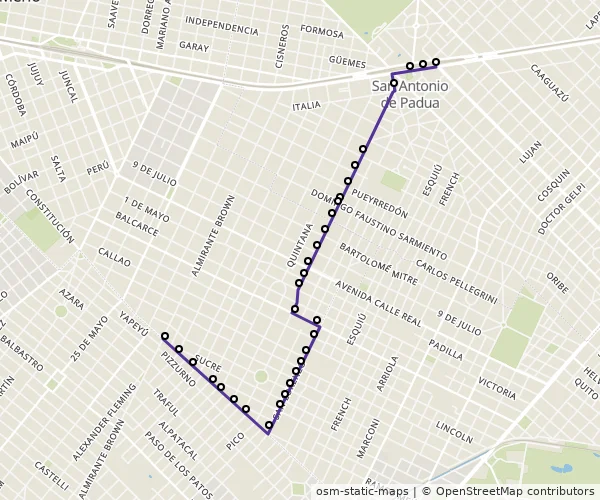 Mapa do itinerário da linha