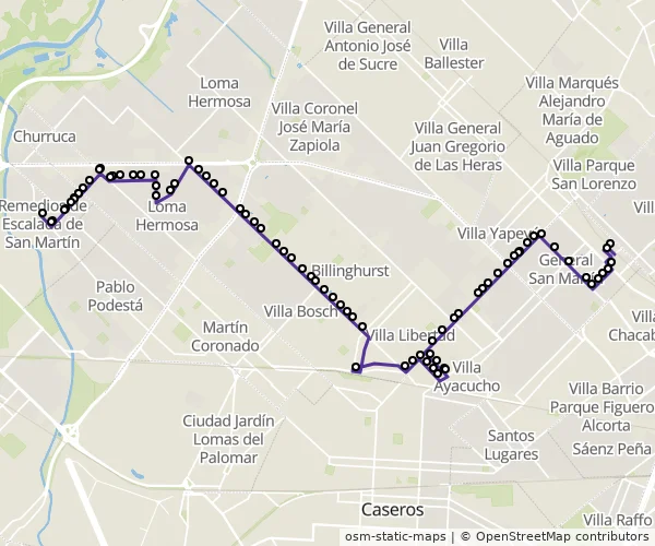Mapa do itinerário da linha
