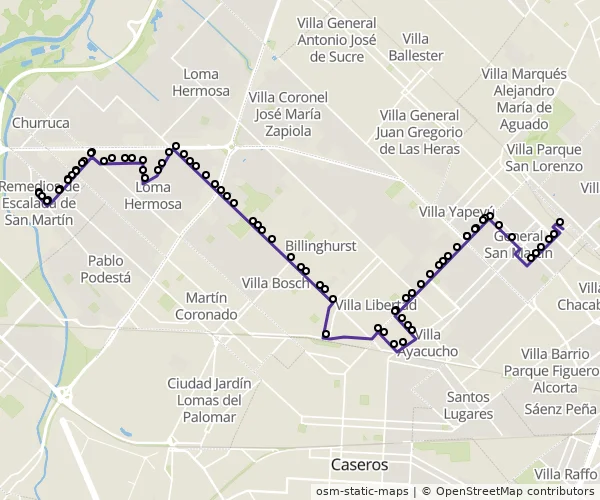 Mapa do itinerário da linha