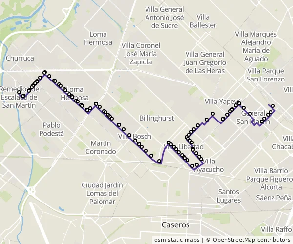 Mapa do itinerário da linha