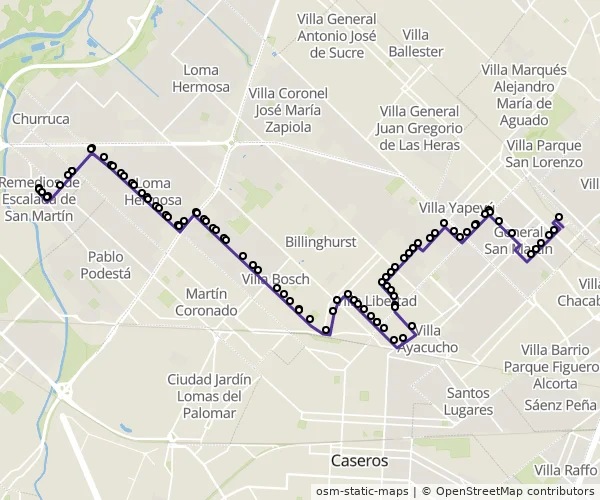 Mapa do itinerário da linha