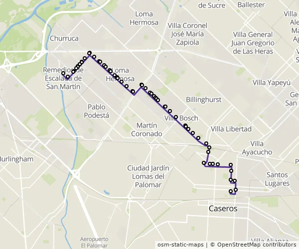 Mapa do itinerário da linha