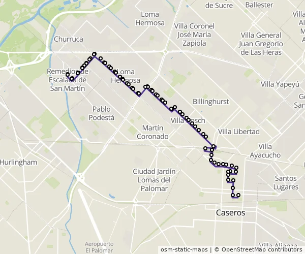 Mapa do itinerário da linha