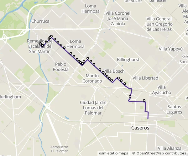 Mapa do itinerário da linha