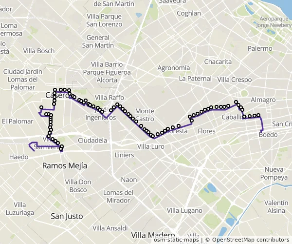 Mapa do itinerário da linha