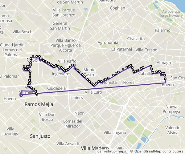 Mapa do itinerário da linha