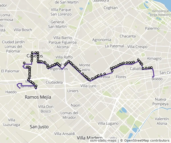 Mapa do itinerário da linha