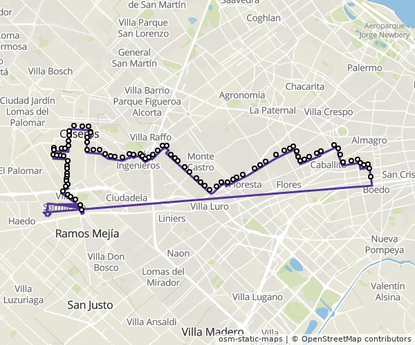 Mapa do itinerário da linha