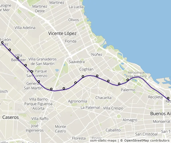 Mapa do itinerário da linha