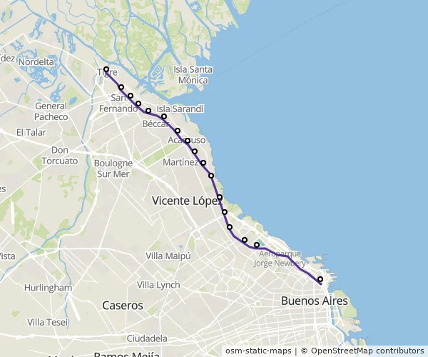 Mapa do itinerário da linha