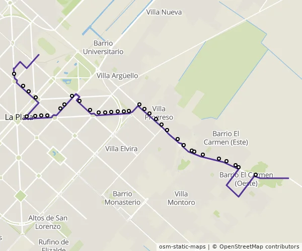 Mapa do itinerário da linha