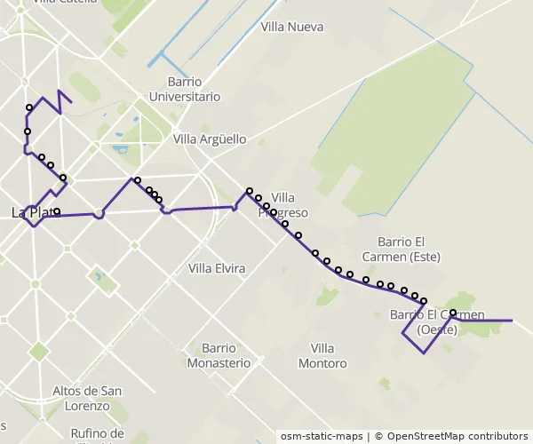 Mapa do itinerário da linha