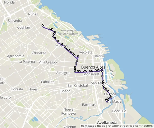 Mapa do itinerário da linha