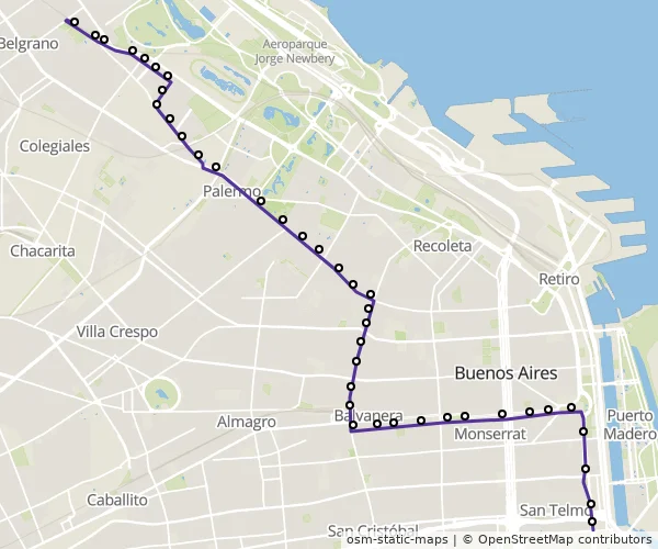 Mapa do itinerário da linha
