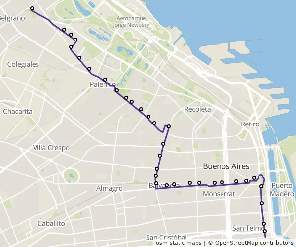 Mapa do itinerário da linha