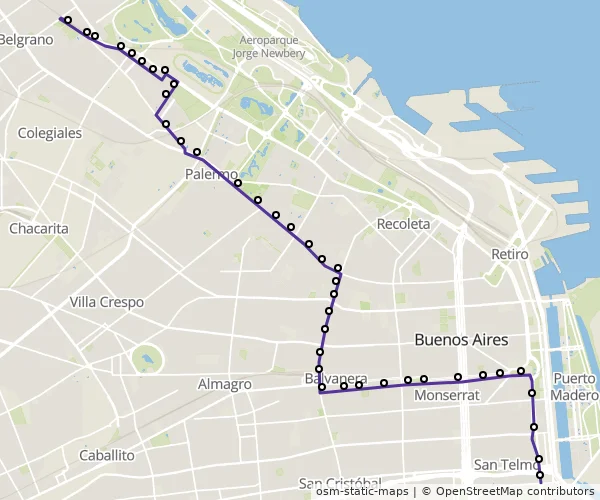 Mapa do itinerário da linha