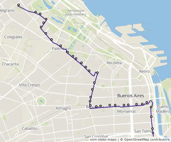 Mapa do itinerário da linha