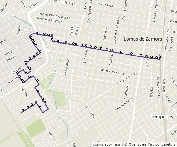 Mapa do itinerário da linha