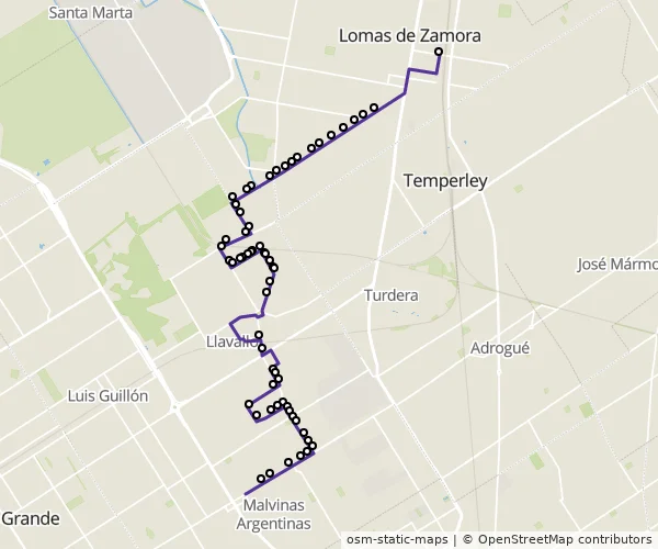Mapa do itinerário da linha