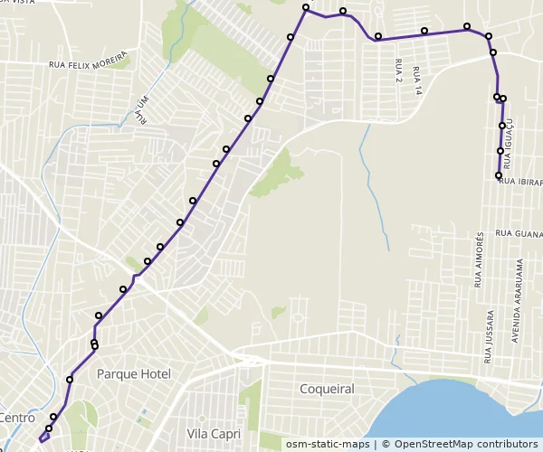 Mapa do itinerário da linha