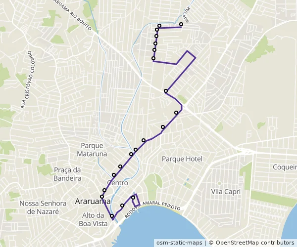 Mapa do itinerário da linha