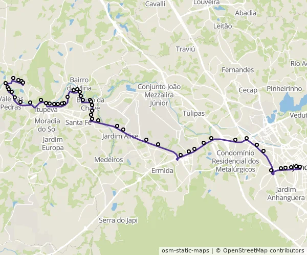 Mapa do itinerário da linha
