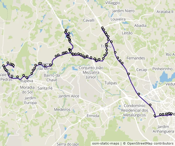 Mapa do itinerário da linha