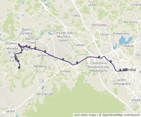 Mapa do itinerário da linha