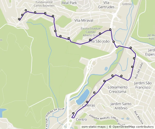 Mapa do itinerário da linha