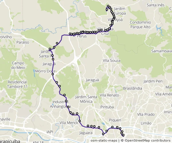 Mapa do itinerário da linha