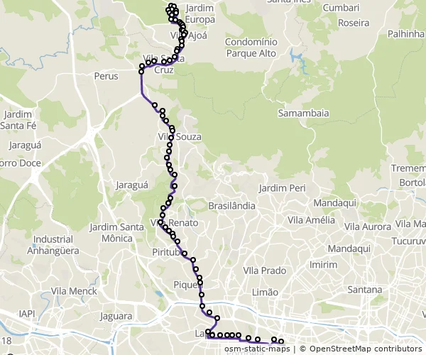 Mapa do itinerário da linha