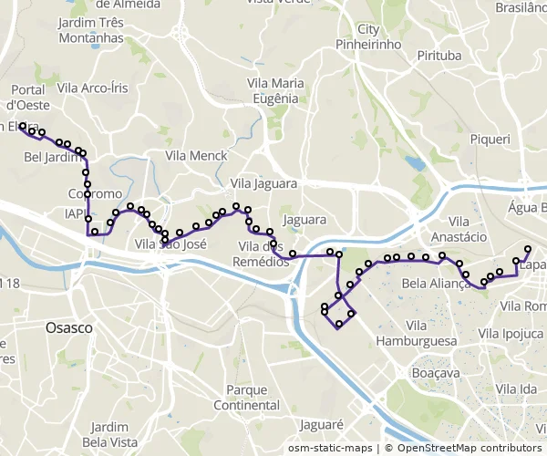 Mapa do itinerário da linha