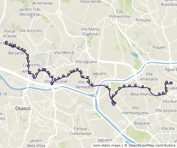 Mapa do itinerário da linha
