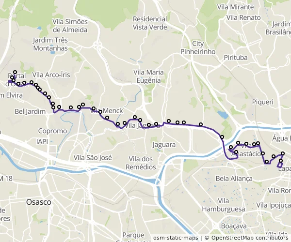Mapa do itinerário da linha