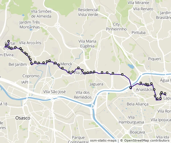 Mapa do itinerário da linha