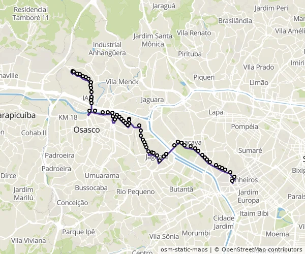 Mapa do itinerário da linha