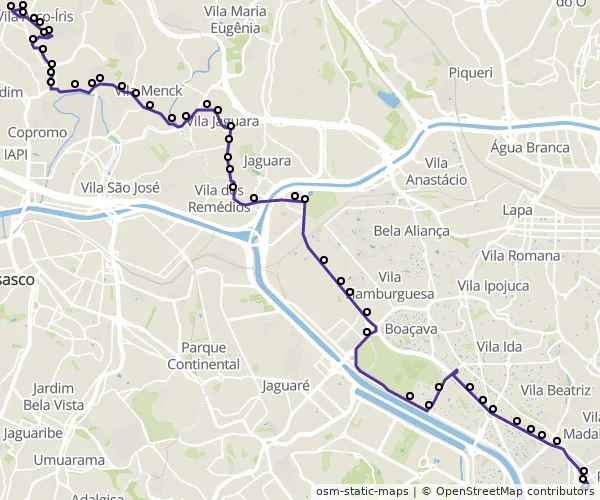 Mapa do itinerário da linha