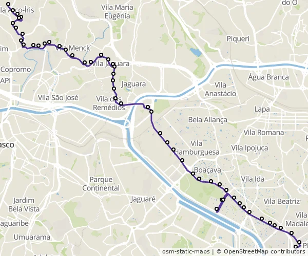 Mapa do itinerário da linha