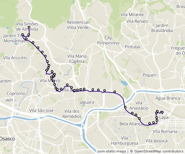 Mapa do itinerário da linha