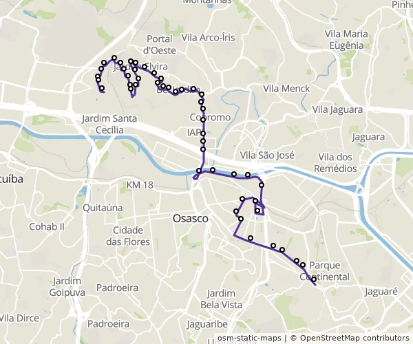 Mapa do itinerário da linha